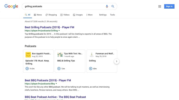 Trang hiển thị kết quả tìm kiếm của Google